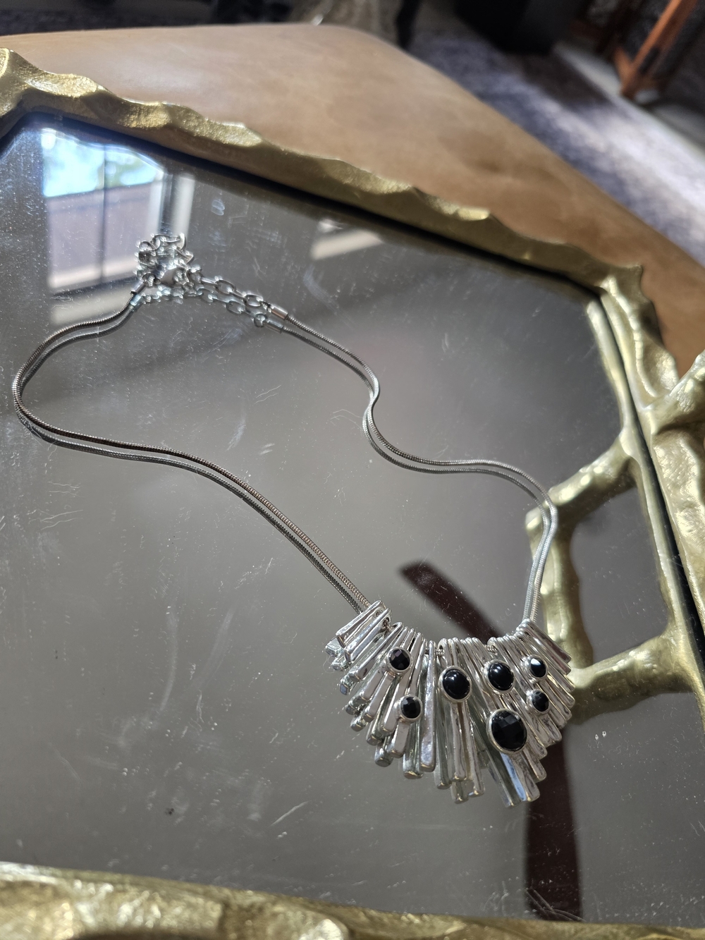 Source Unknown Silver Necklace with Black Accents